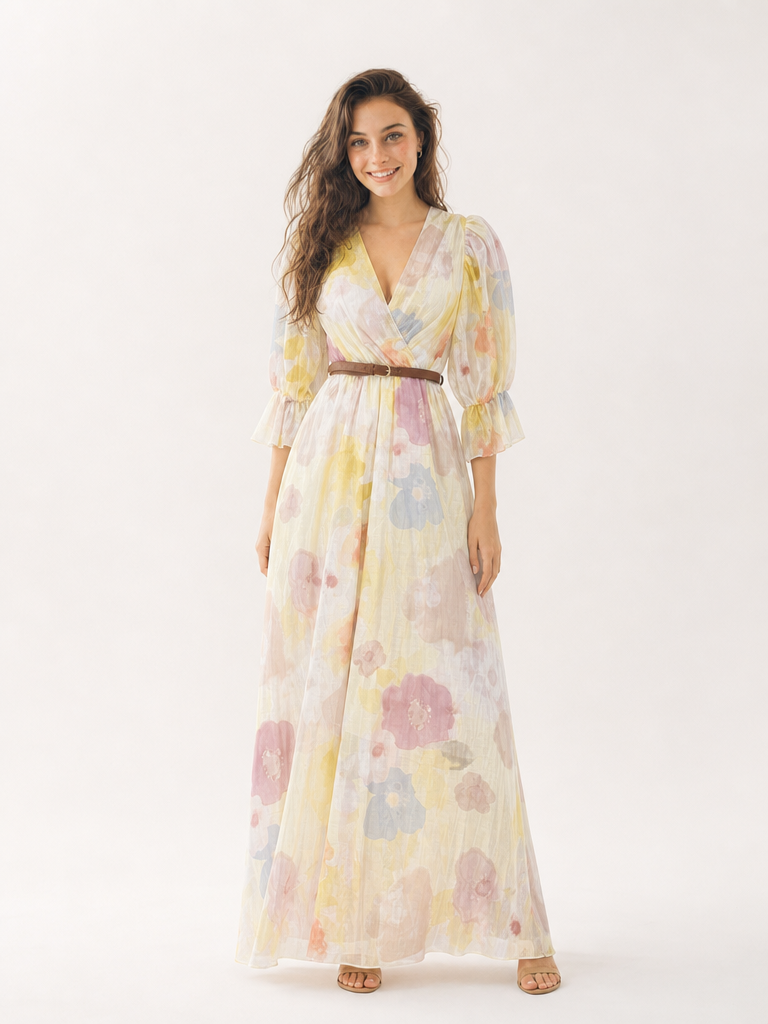 Abito Lungo Floral Dream Yellow