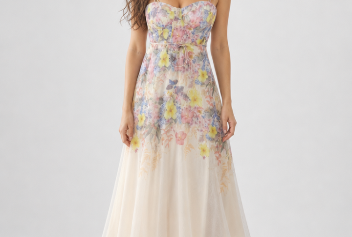 Abito Midi Floral Couture Cipria