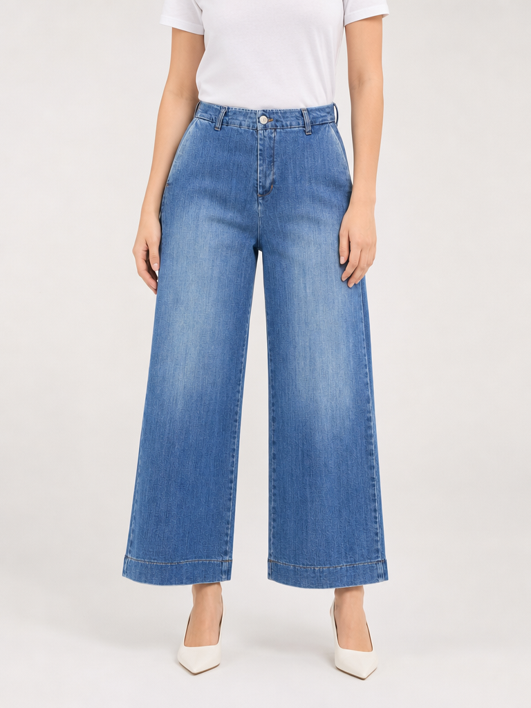 Jeans Cropped alla Caviglia Denim Blue