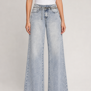 Jeans Gamba Larga con Cintura Light Blue