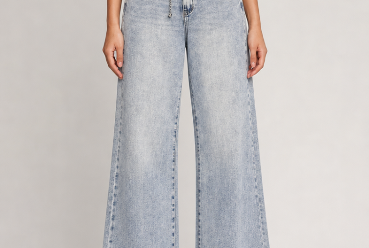 Jeans Gamba Larga con Cintura Light Blue