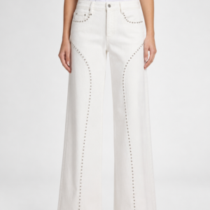 Jeans Straight Leg Studs White