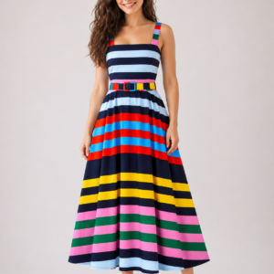 Abito Lungo Donna a Righe Multicolor