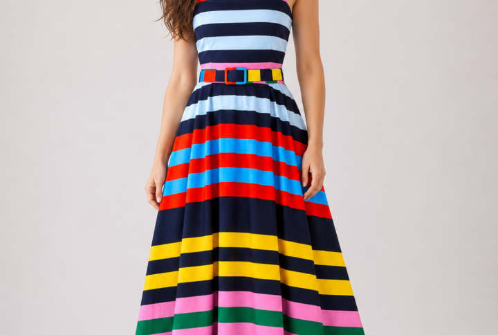 Abito Lungo Donna a Righe Multicolor