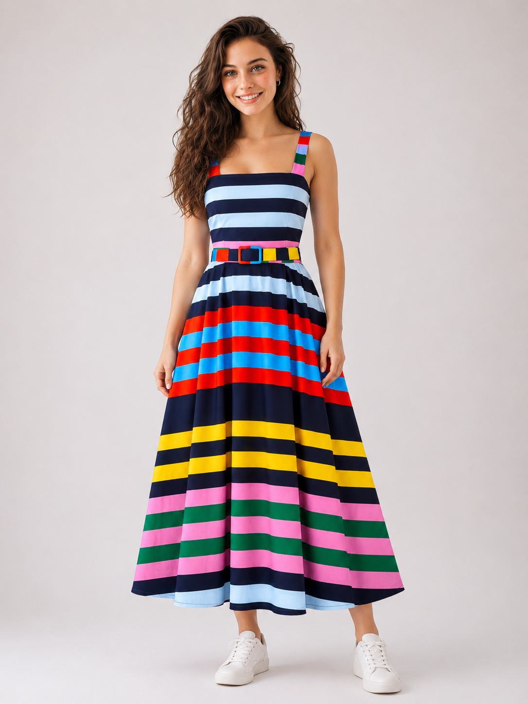 Abito Lungo Donna a Righe Multicolor