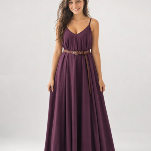 Abito Lungo Donna con Spalline e Cintura