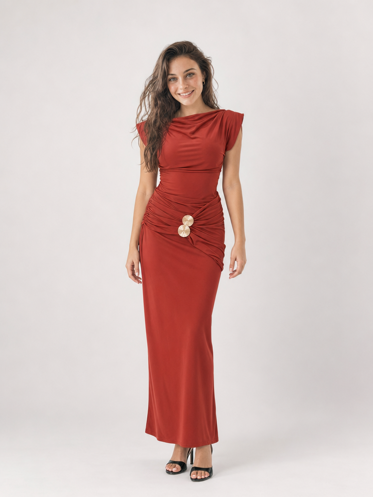 Abito Lungo Elegante Drappeggiato Donna