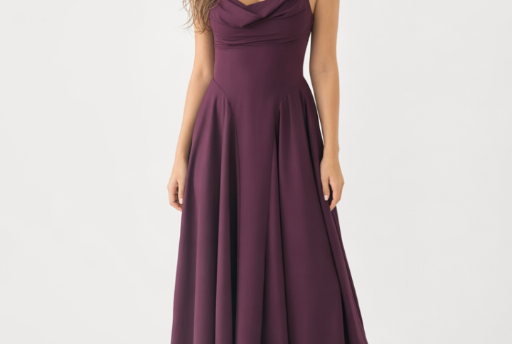 Abito Lungo Elegante con Scollo Drappeggiato