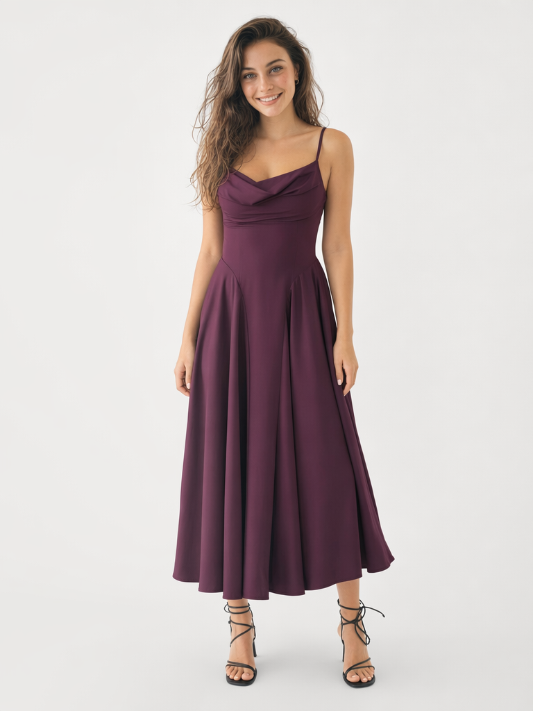 Abito Lungo Elegante con Scollo Drappeggiato