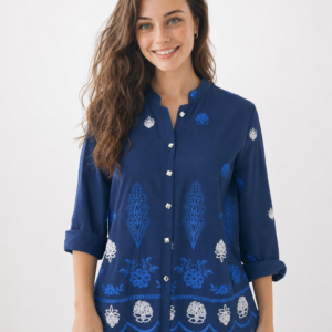 Camicia Donna Blu Ricamata