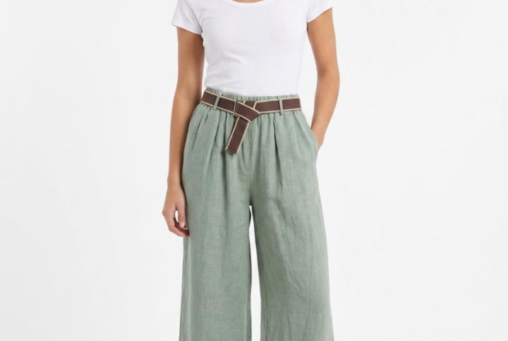 pantalone palazzo lino con cintura