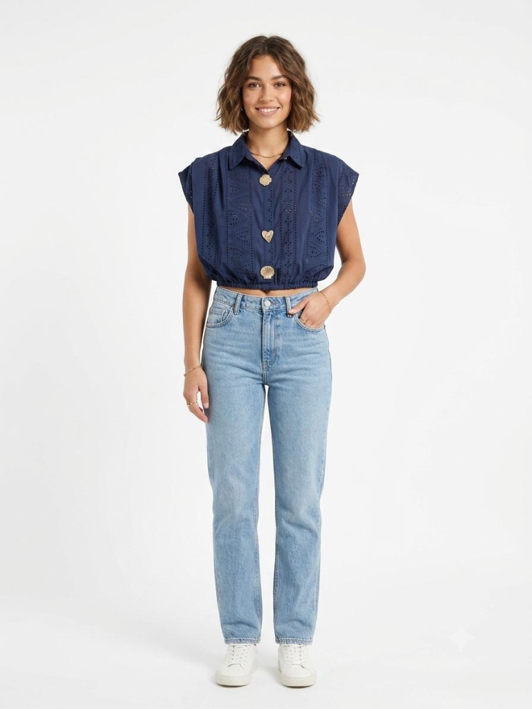 camicia cropped sangallo Blu Navy