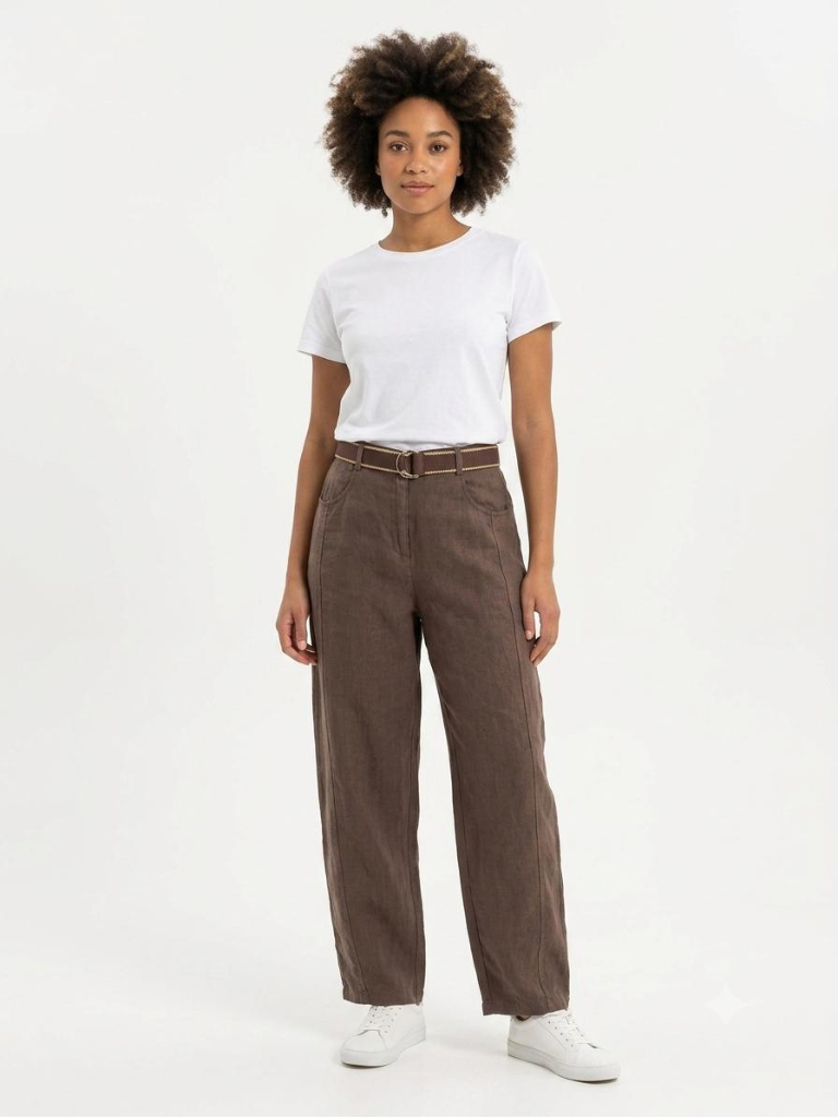 pantalone lino cioccolata ballon