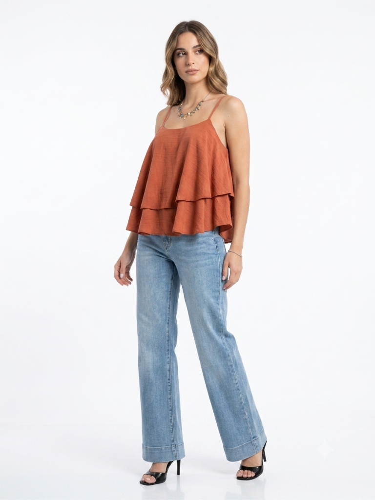 top con balze arancio